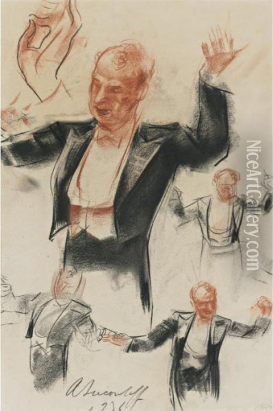 Impressions Of Sergei Koussevitsky, Conducting The Boston Symphony Orchestra Oil Painting - Alexander Evgenievich Yakovlev