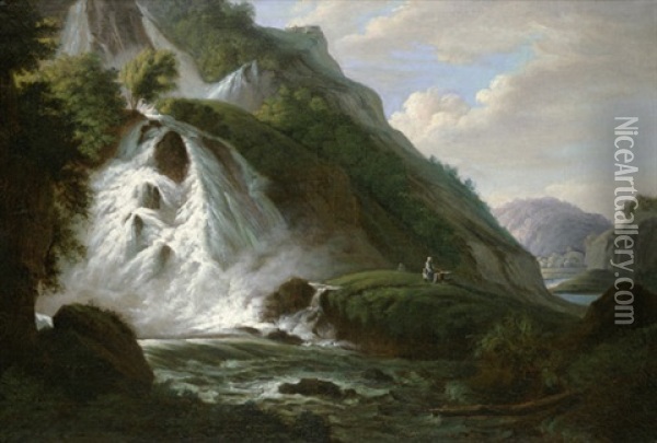 Der Unterste Reichenbachfall Bei Rosenlaui-meiringen Im Kanton Bern Oil Painting - Jacob Wilhelm Mechau