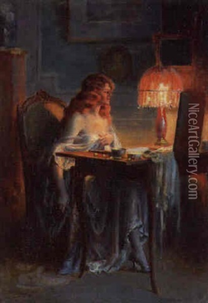 Lady At A Dresser Oil Painting - Delphin Enjolras
