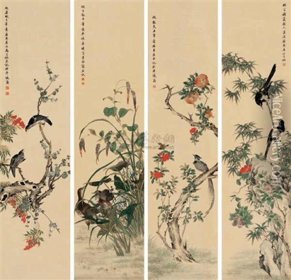 Flower And Bird (4 Works) Oil Painting -  Ma Jiatong