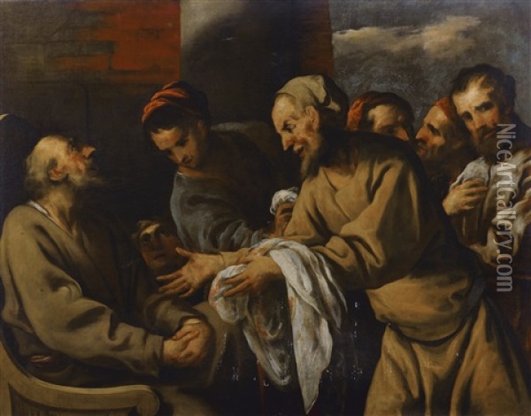 Joseph's Brothers Returning His Bloodied Tunic To Their Father Oil Painting - Pietro della Vecchia