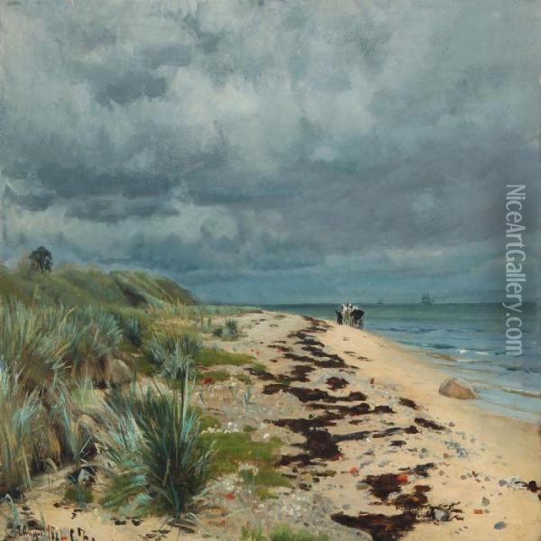 Coastal Scenery With Cart Oil Painting - Christian Zacho