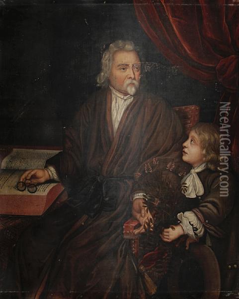 Portrait Of A Scholar And His Son Oil Painting - Johannes Kerseboom