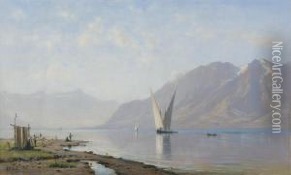 Lac Leman Oil Painting - Auguste Louis Veillon
