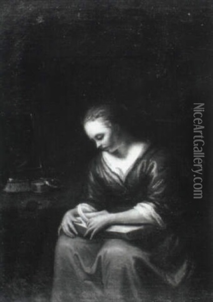 Lesende Junge Frau Am Tisch Oil Painting - Cornelis Bisschop