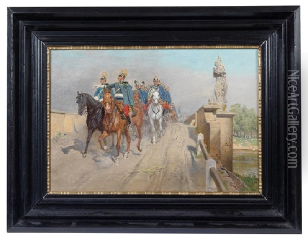 Ausritt Des K. U. K. Dragoner-regiments Kaiser Ferdinand I. Nr. 4 Oil Painting - Alexander Pock