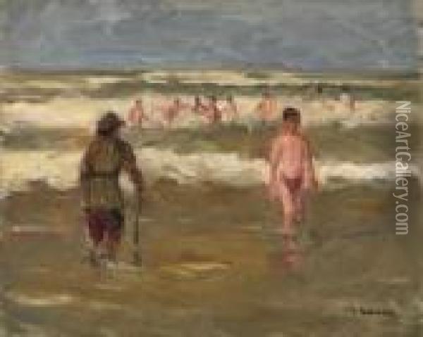Badende Knaben, Links Ein Strandwachter Oil Painting - Max Liebermann