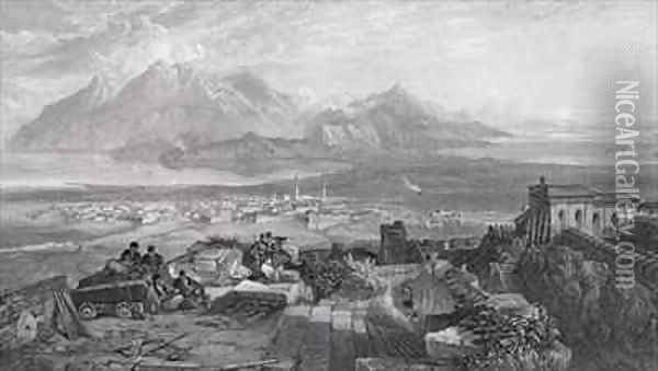 Town and Isthmus of Corinth seen from the Acropolis Oil Painting - Samuel Bough