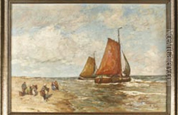 Kutter Am Hollandischen Fischerstrand Oil Painting - Rudolf Anton Guba