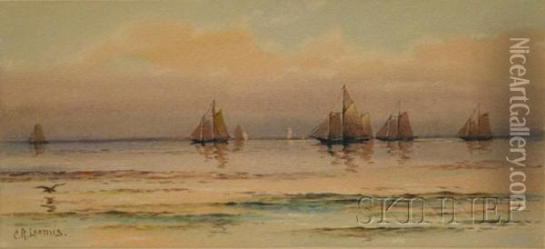 Lot Of Two Coastal Views: Schooners 
Over The Manomet Hills Oil Painting - Charles Russell Loomis