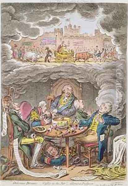 Delicious Dreams Castles in the Air Glorious Prospects vide An Afternoon Nap after the Fatigue of an Official Dinner Oil Painting - James Gillray