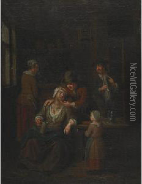 Interior Of A Kitchen With A Peasant Family Oil Painting - Josef Horemans Younger The Jan