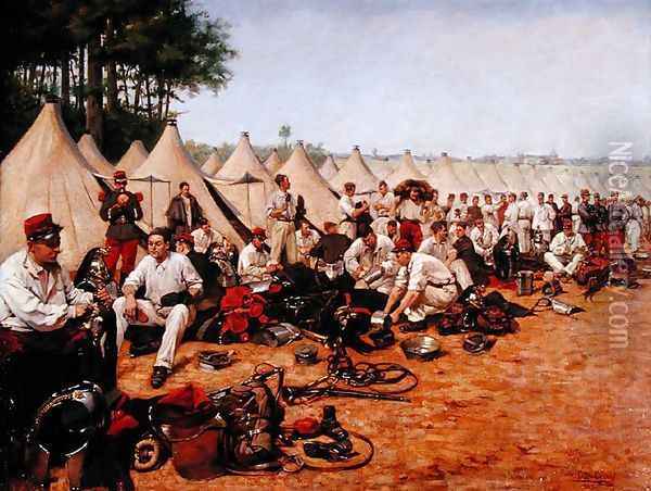 French Military Encampment, 1905 Oil Painting - Pierre Petit-Gerard