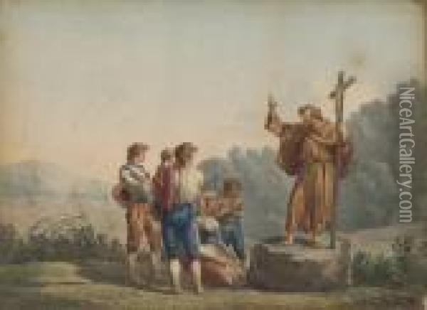 Predicatore Nella Campagna Romana Oil Painting - Bartolomeo Pinelli
