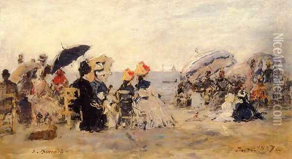 Trouville Beach Scene 1887 Oil Painting - Eugene Boudin