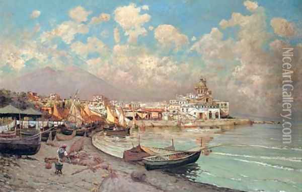Mount Vesuvius from Procida Oil Painting - Carlo Brancaccio