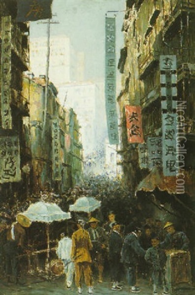 A Street Scene In Hong Kong Oil Painting - Erich Kips