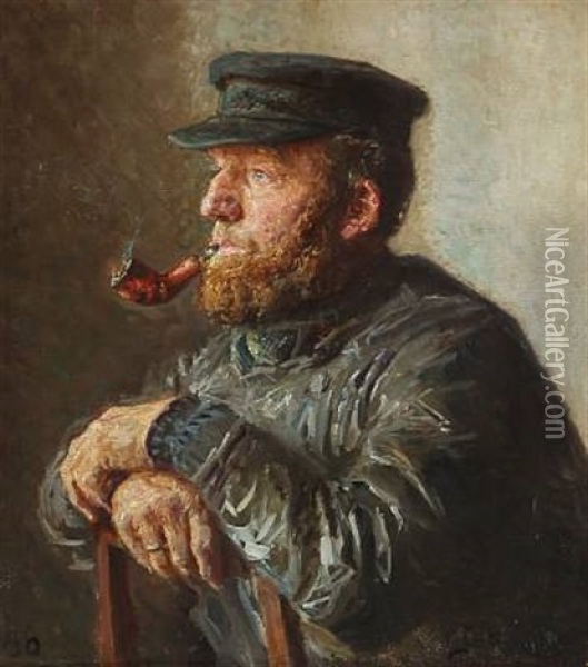 A Smoking Fishermann Oil Painting - Viggo Johansen