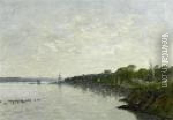 Sea Shore Landscape Near Brest Oil Painting - Eugene Boudin
