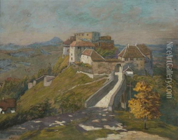 Castle On Hillside Oil Painting - Karl Fuchs