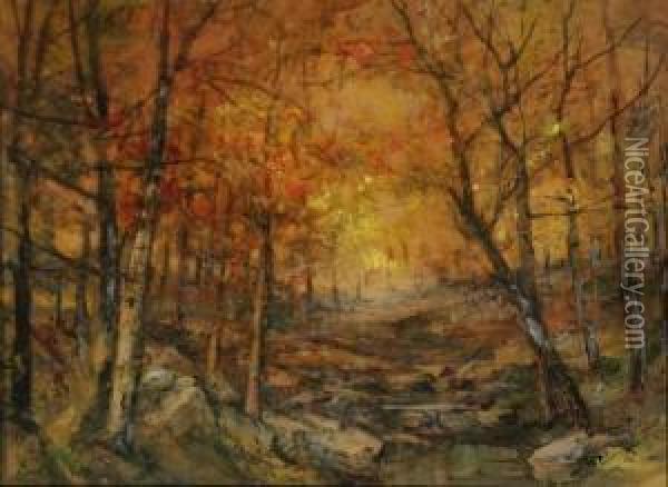 Path In An Autumn Forest Oil Painting - Lucien Whiting Powell