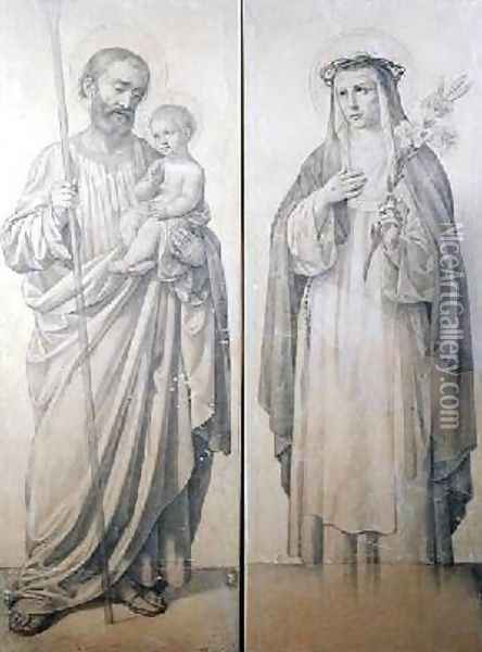 Preparatory drawing of St Catherine of Siena and St Christopher 1871 Oil Painting - V. de Matteis