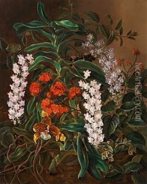 Opstilling Med Orkideer Og Brogede Blomster Oil Painting - Otto Didrik Ottesen