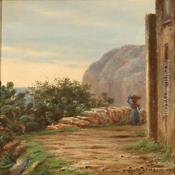 Italian Mountain Landscape Oil Painting - Louis Isak Napoleon Jensen