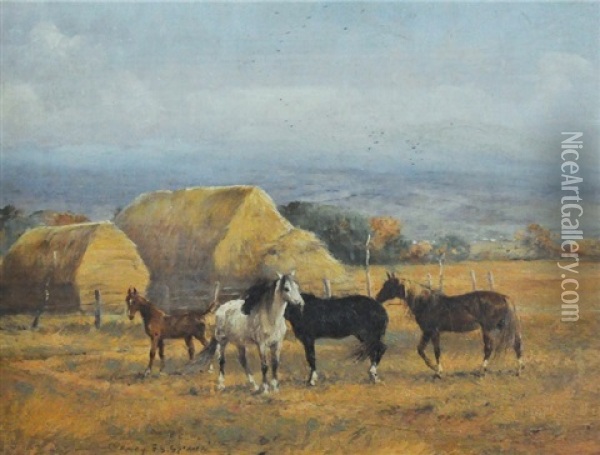 Horses & Haystacks Oil Painting - Percy Frederick Seaton Spence