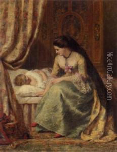 Bedtime Stories Oil Painting - George Wells