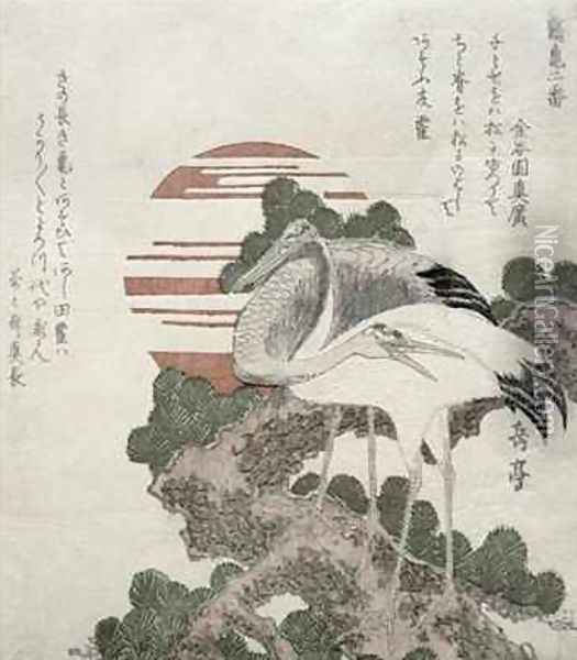 Crane Tsuru from the series 2 designs of Cranes and Turtles Oil Painting - Gakutei Harunobu