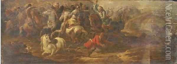 A cavalry skirmish between Turks and Christians Oil Painting - Simon Johannes van Douw