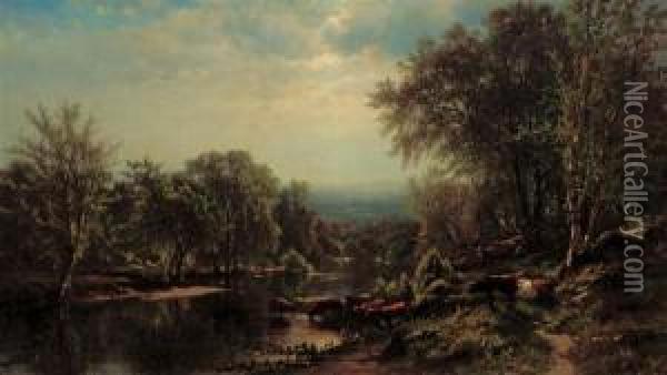 Farmington River, Farmington, Connecticut Oil Painting - James McDougal Hart