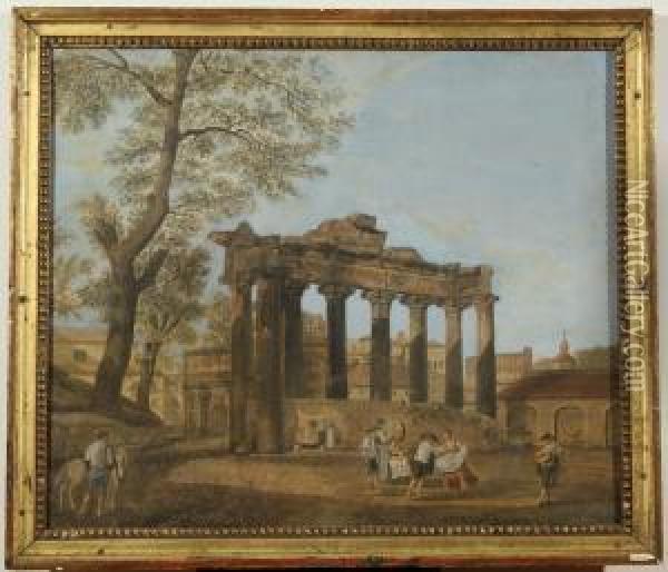 The Temple Of Concord, Rome Oil Painting - Bartolomeo Pinelli