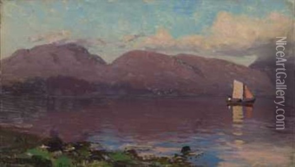 Solnedgang, Sognefjord Oil Painting - Hans Dahl