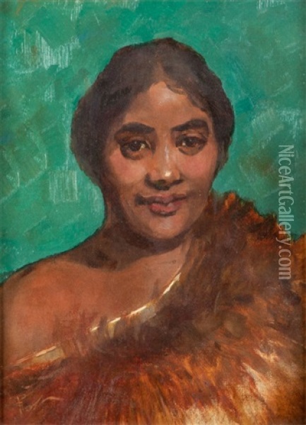 Portrait Of A Maori Girl Oil Painting - Girolamo Pieri Ballati Nerli