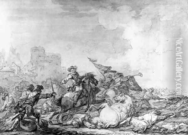 A battle outside a city Oil Painting - Francesco Giuseppe Casanova