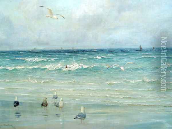 Seagulls on the Foreshore Oil Painting - Thomas C. S. Benham
