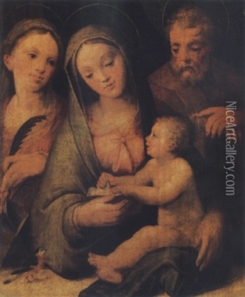 Holy Family With Saint Catherine Of Alexandria Oil Painting - Giovanni Battista Ramenghi