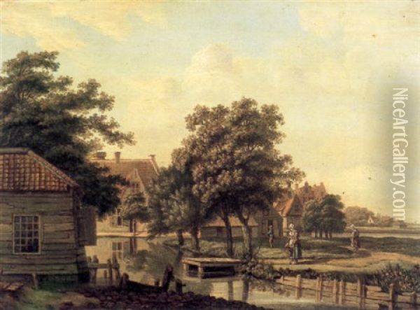 Dutch Village Scene Oil Painting - Jan Jacob Teyler Van Hall
