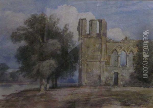 A Ruinedabbey Near A River' Oil Painting - William Callow