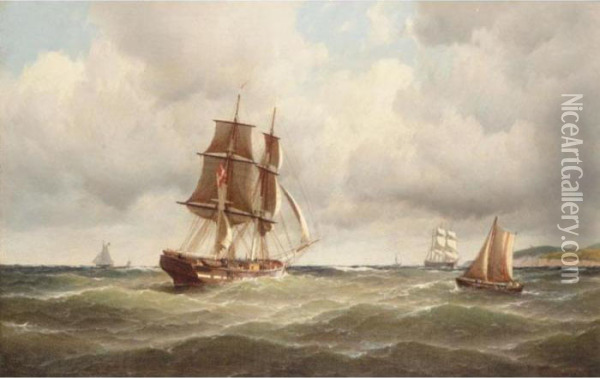 A Danish Frigate Off A Headland Oil Painting - Carl Ludwig Bille