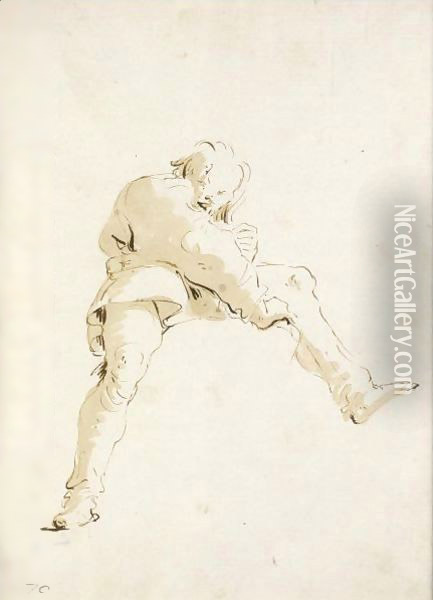 A Young Man, Seen From Below, Straddling A Cloud Oil Painting - Giovanni Battista Tiepolo