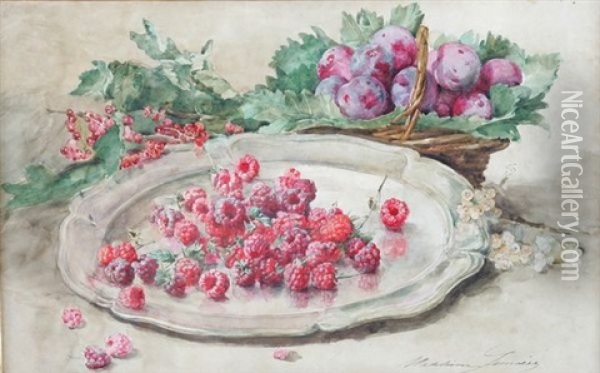 Nature Morte Aux Framboises Oil Painting - Madeleine Jeanne Lemaire