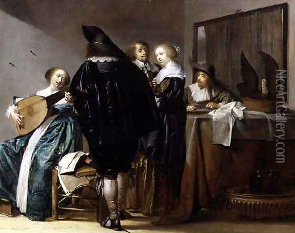 An Elegant Company in an Interior Oil Painting - Pieter Codde
