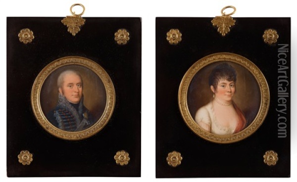 Jacob Otto Cronstedt (1766-1828) & Ulrika Eleonora Cronstedt (born Wrangel Af Sauss) (1768-1829) (pair) Oil Painting - Carl (John Charles Frederick) Viertel