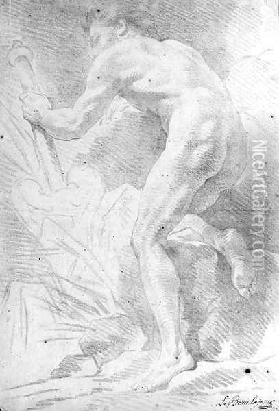 A nude seen from behind holding a staff Oil Painting - A. Lebrun