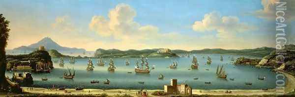 The Gulf of Pozzuoli with Ischia in the Distance 1740 Oil Painting - Tommaso Ruiz