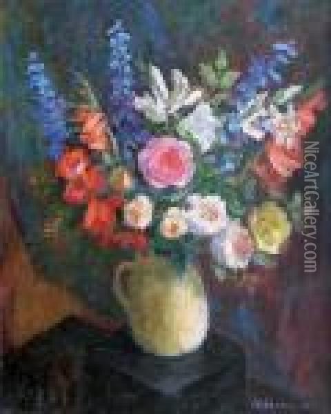 Bouquet De Fleurs Dans Un Interieur Oil Painting - Abraham Weinbaum