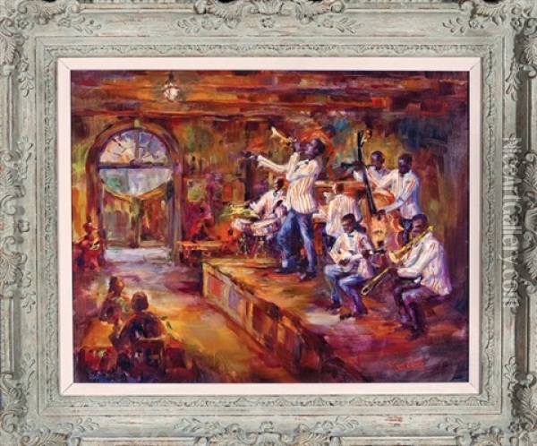 The Jazz Club, French Quarter Oil Painting - Robert Malcolm Lloyd
